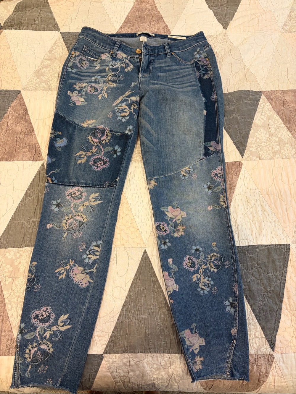 Vintage America Blue Floral Patchwork Skinny Jeans